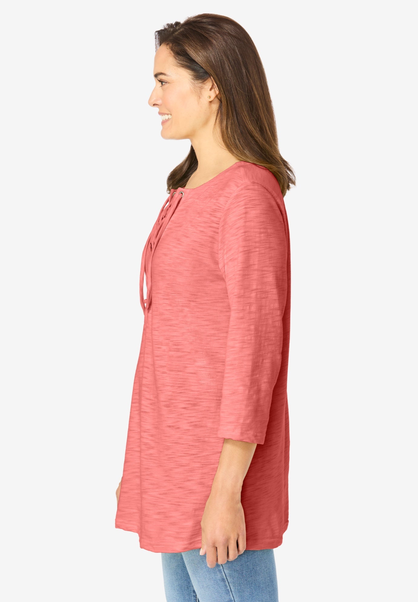 Lace-Up Three-Quarter Sleeve Tee image number 2
