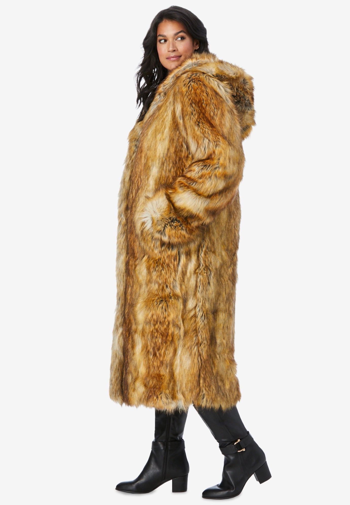 Plus Size Hooded Faux Fur Coat image number 1
