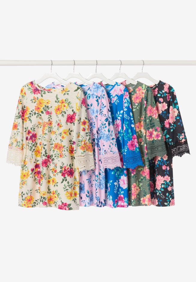 Crochet-Trim Three-Quarter Sleeve Tunic image number 3