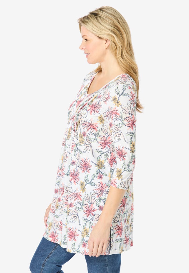 V-Neck Pintucked Tunic image number 2