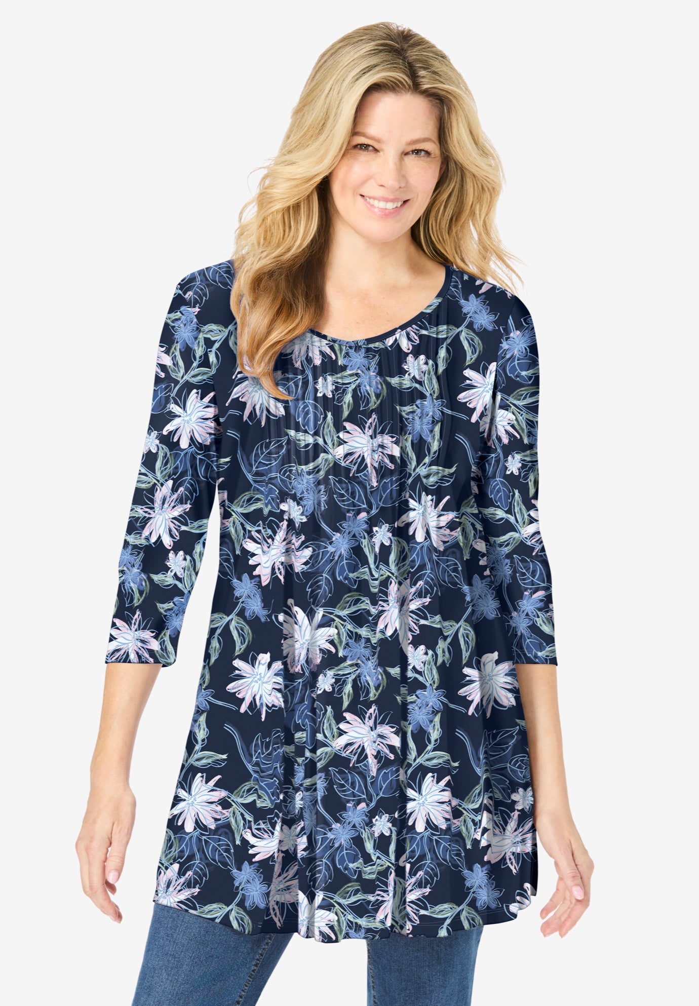 V-Neck Pintucked Tunic image number 0