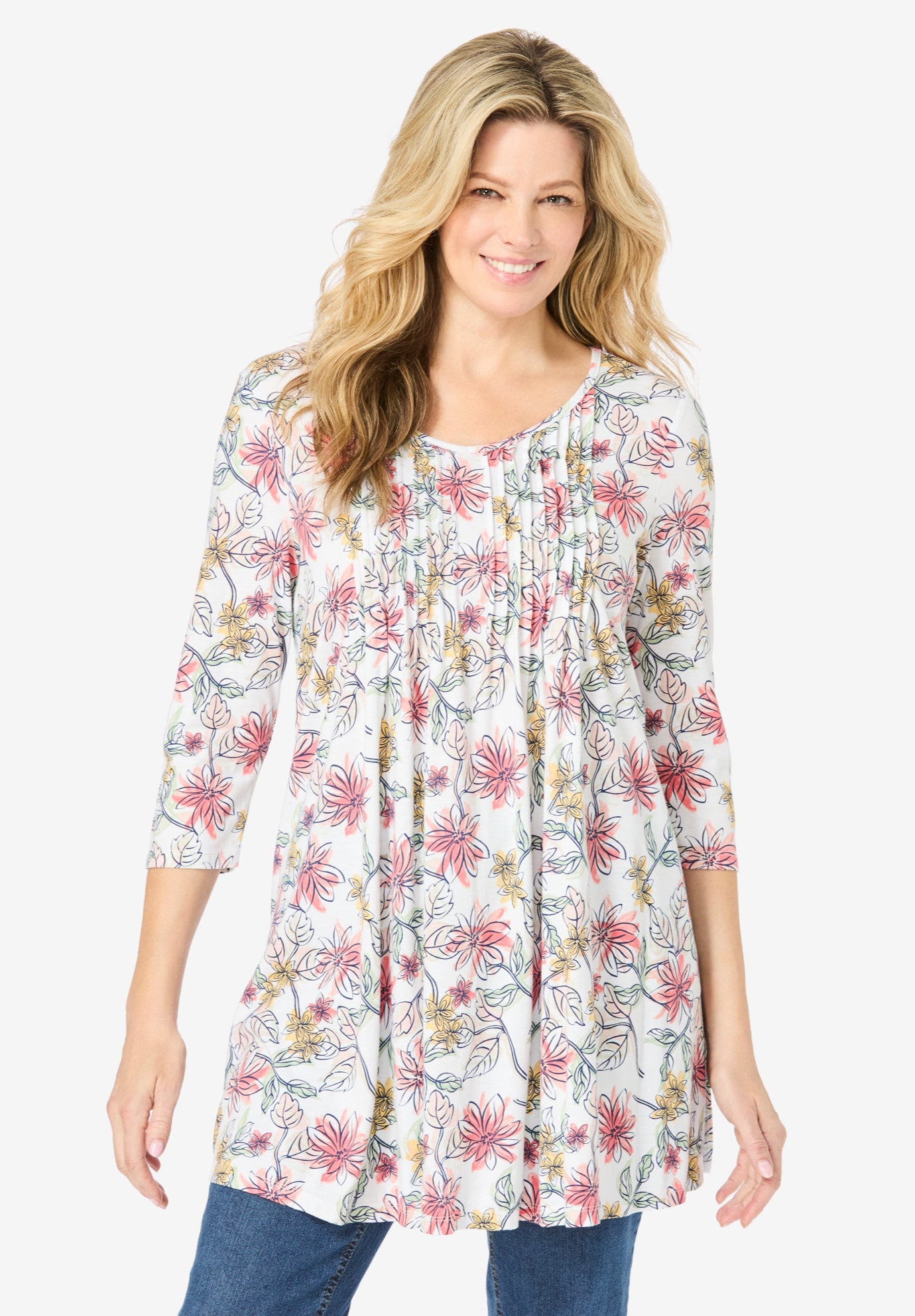 V-Neck Pintucked Tunic image number 0