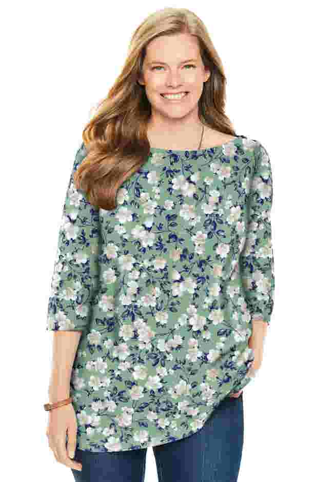 Perfect Printed Elbow-Sleeve Boatneck Tee image number 0
