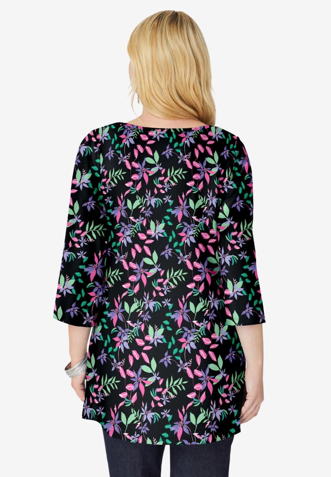 Perfect Printed Three-Quarter-Sleeve V-Neck Tunic image number 1