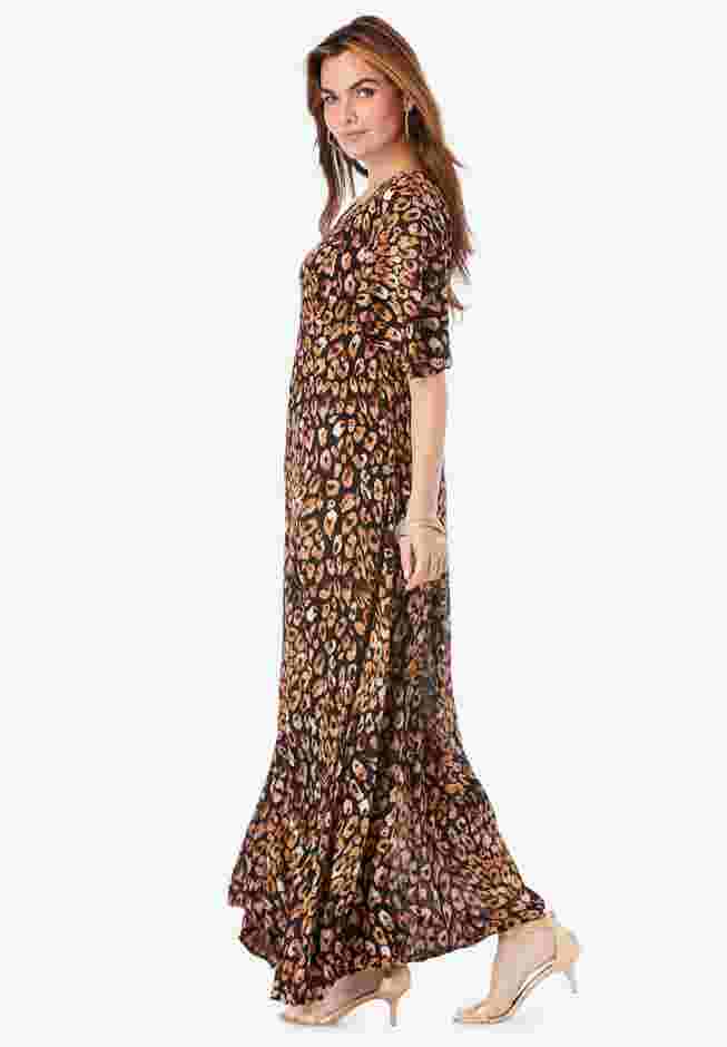 Plus Size Hand Crinkled Flutter-Sleeve Maxi Dress image number 2