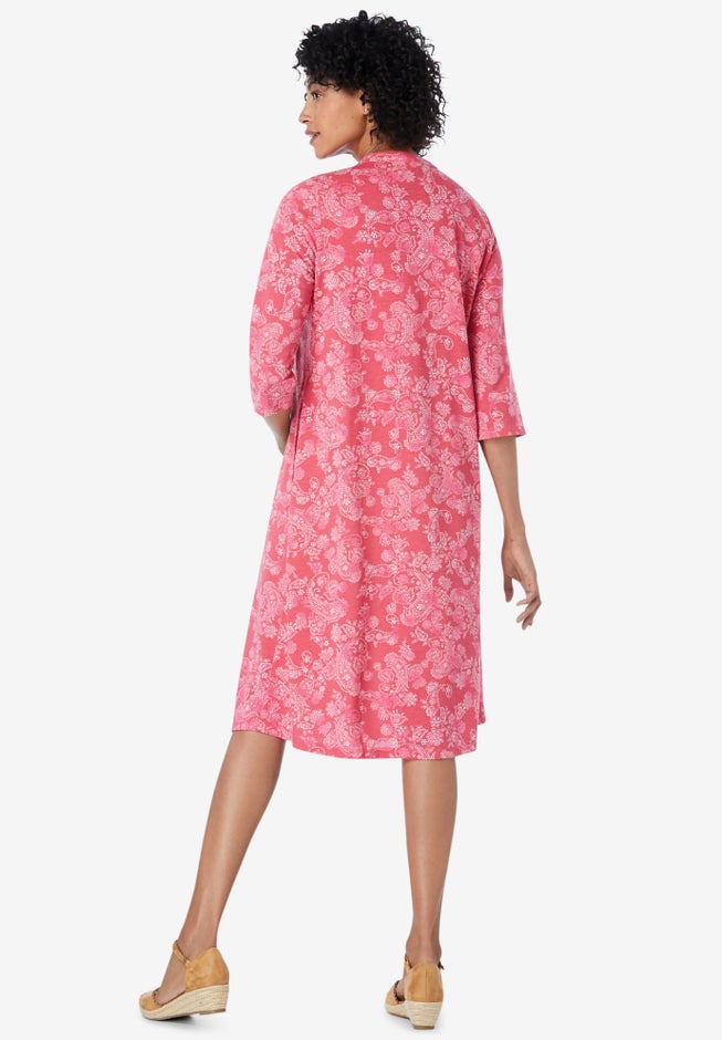 Pleat-Front Tunic Dress With Three-Quarter Sleeves image number null