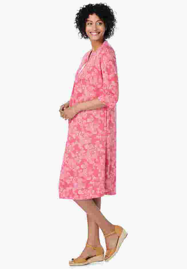 Pleat-Front Tunic Dress With Three-Quarter Sleeves image number 2