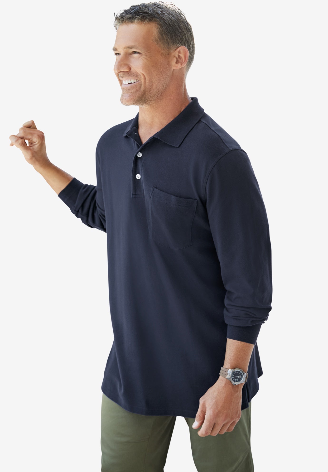 Longer-Length Long Sleeve Shrink-Less™ Cotton Polo image number 1