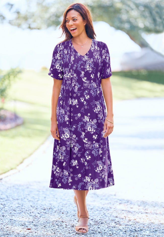 Short-Sleeve Button-Front Dress image number null