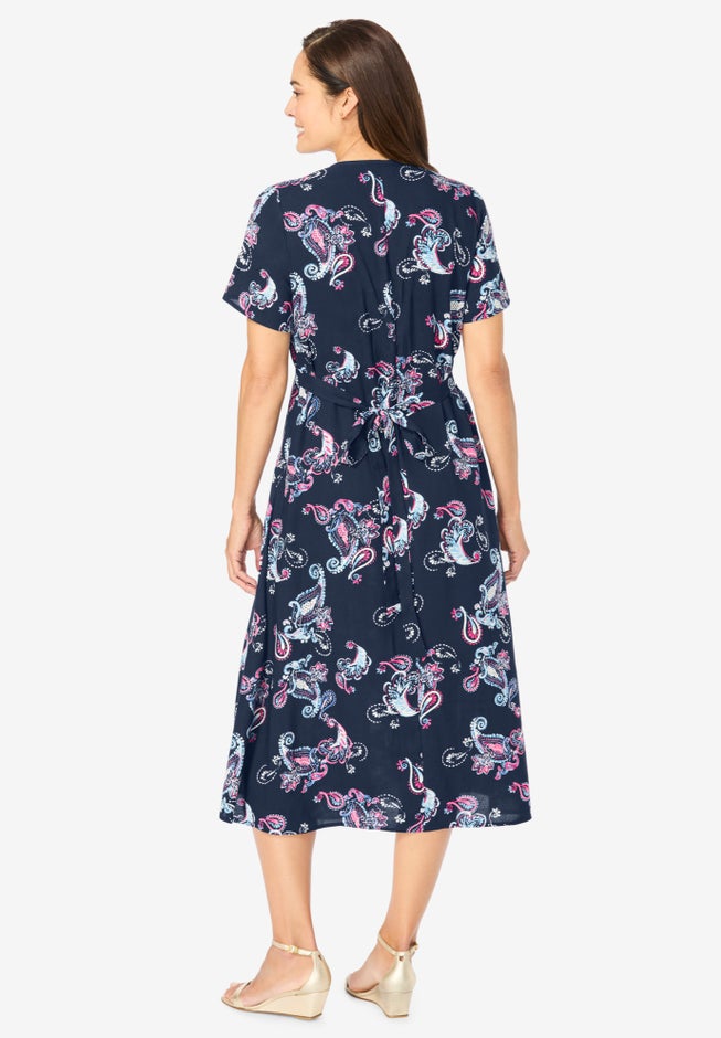 Short-Sleeve Button-Front Dress image number null