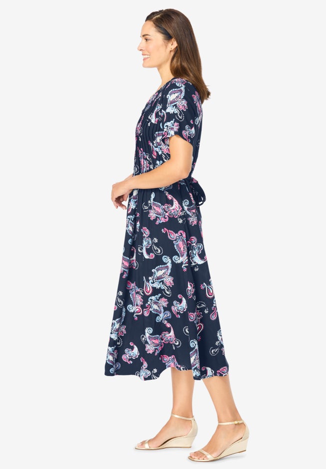 Short-Sleeve Button-Front Dress image number null