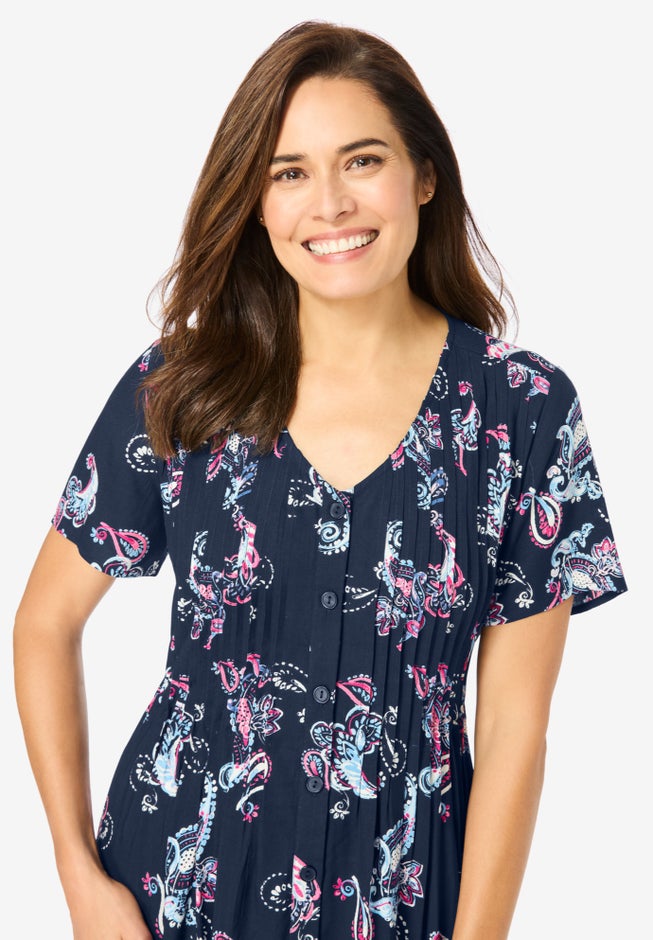 Short-Sleeve Button-Front Dress image number null