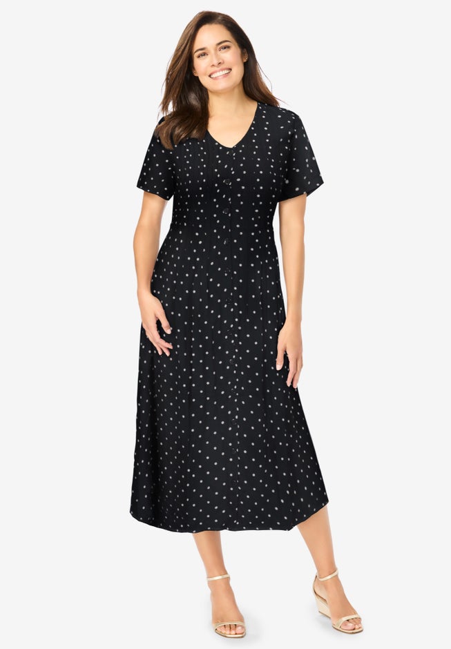 Short-Sleeve Button-Front Dress image number null