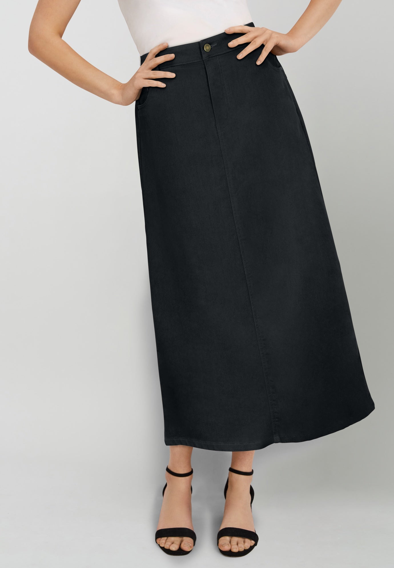 True Fit Stretch Denim Midi Skirt image number 0