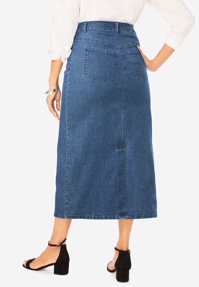True Fit Stretch Denim Midi Skirt image number 1