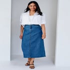True Fit Stretch Denim Midi Skirt image number null