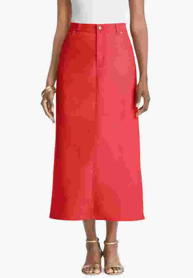 True Fit Stretch Denim Midi Skirt image number 0