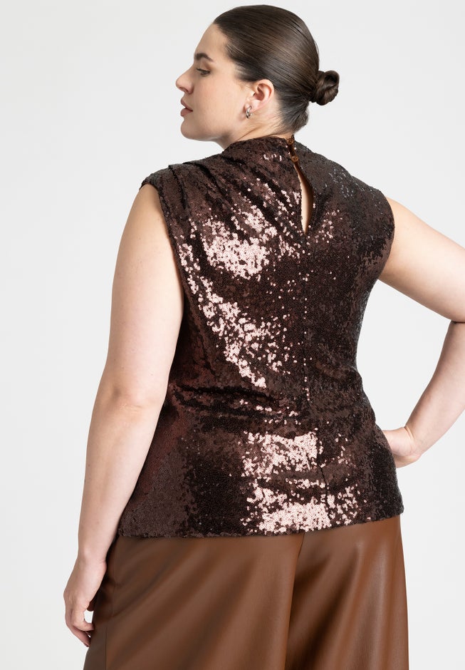 Sequin Funnel Neck Top image number null