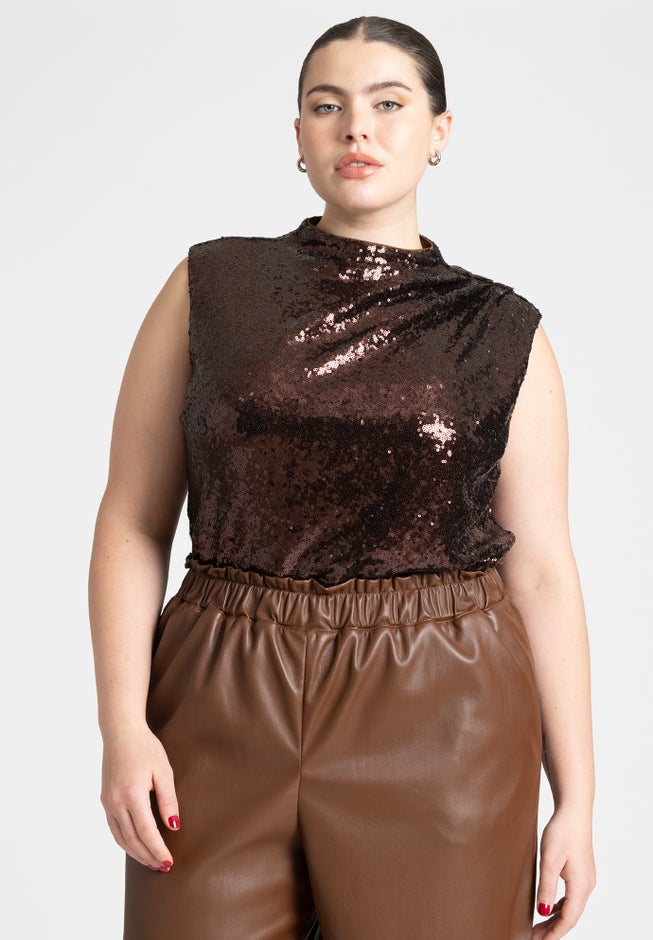 Sequin Funnel Neck Top image number null