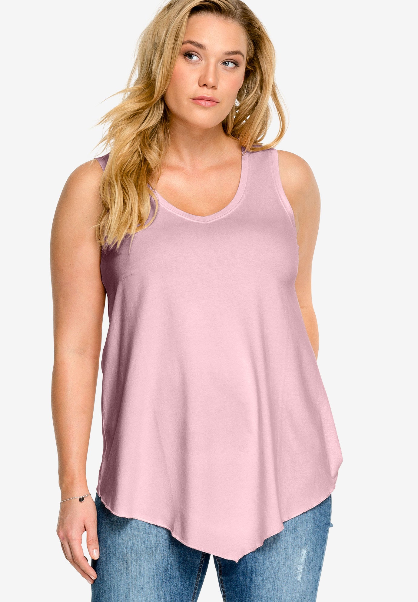 V-Neck Pointed Front A-Line Tank Top image number 0