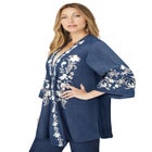 Plus Size Chambray Embroidered Kimono image number 2