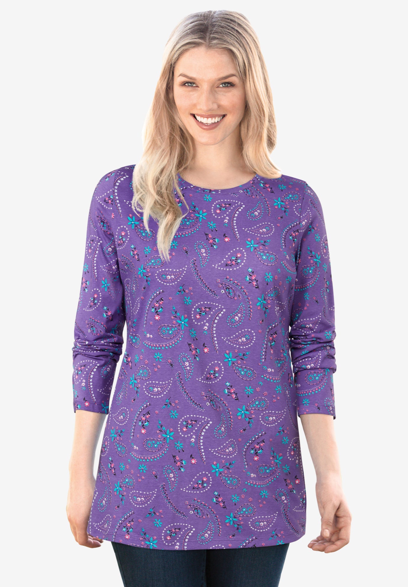 Perfect Printed Long-Sleeve Crewneck Tee image number 0