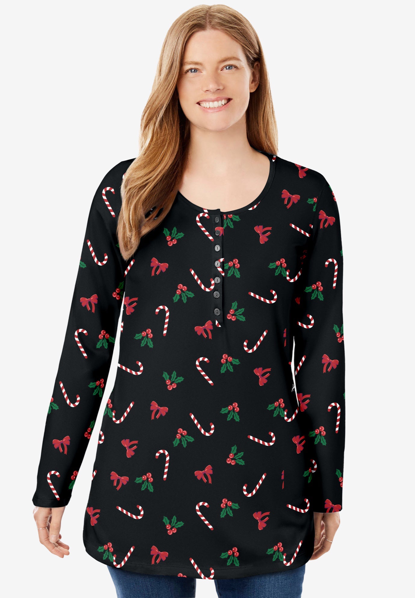 Perfect Printed Long-Sleeve Henley Tee image number 0