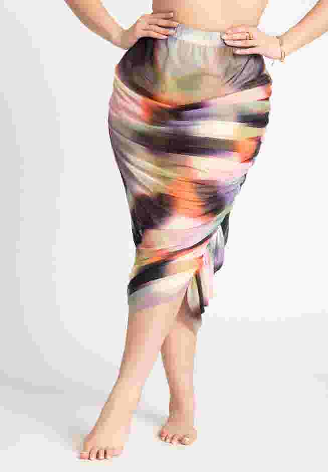 Asym Ruched Cover Up Mesh Skirt image number 1