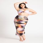 Asym Ruched Cover Up Mesh Skirt image number null