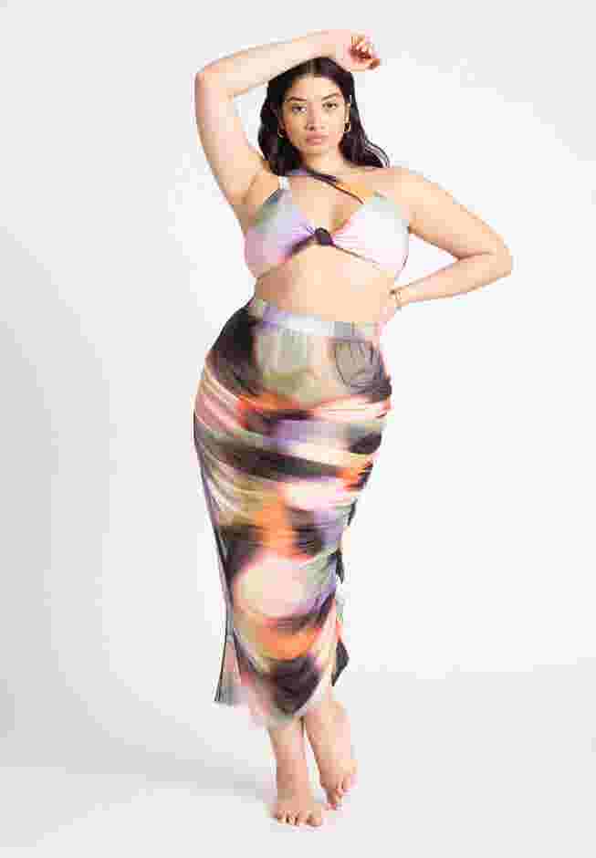 Asym Ruched Cover Up Mesh Skirt image number 0