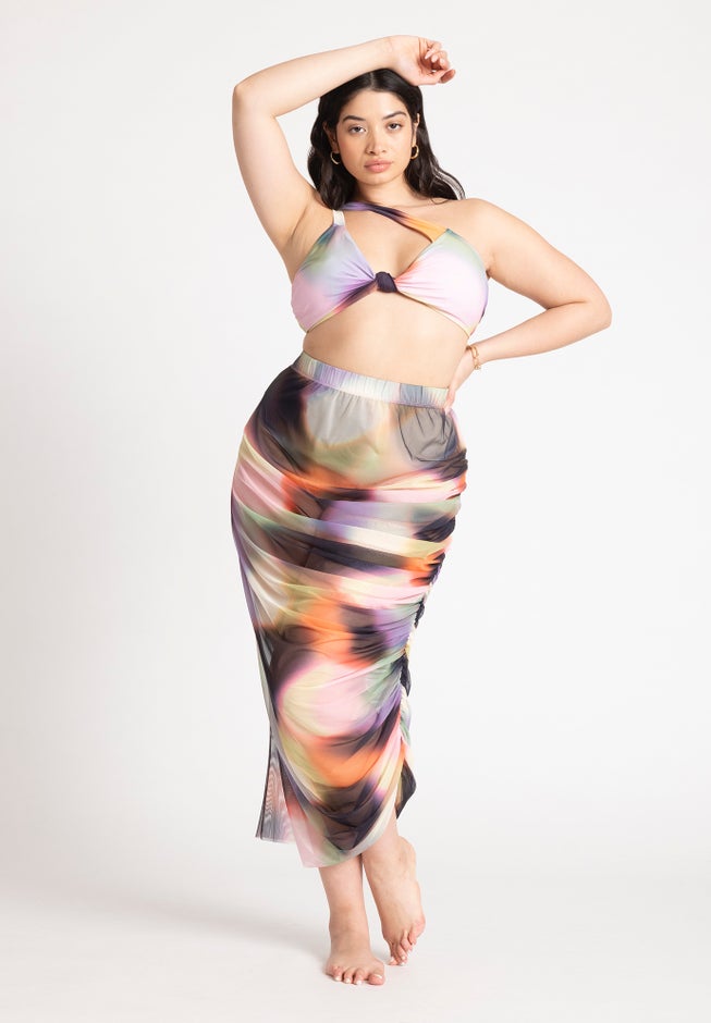 Asym Ruched Cover Up Mesh Skirt image number 0