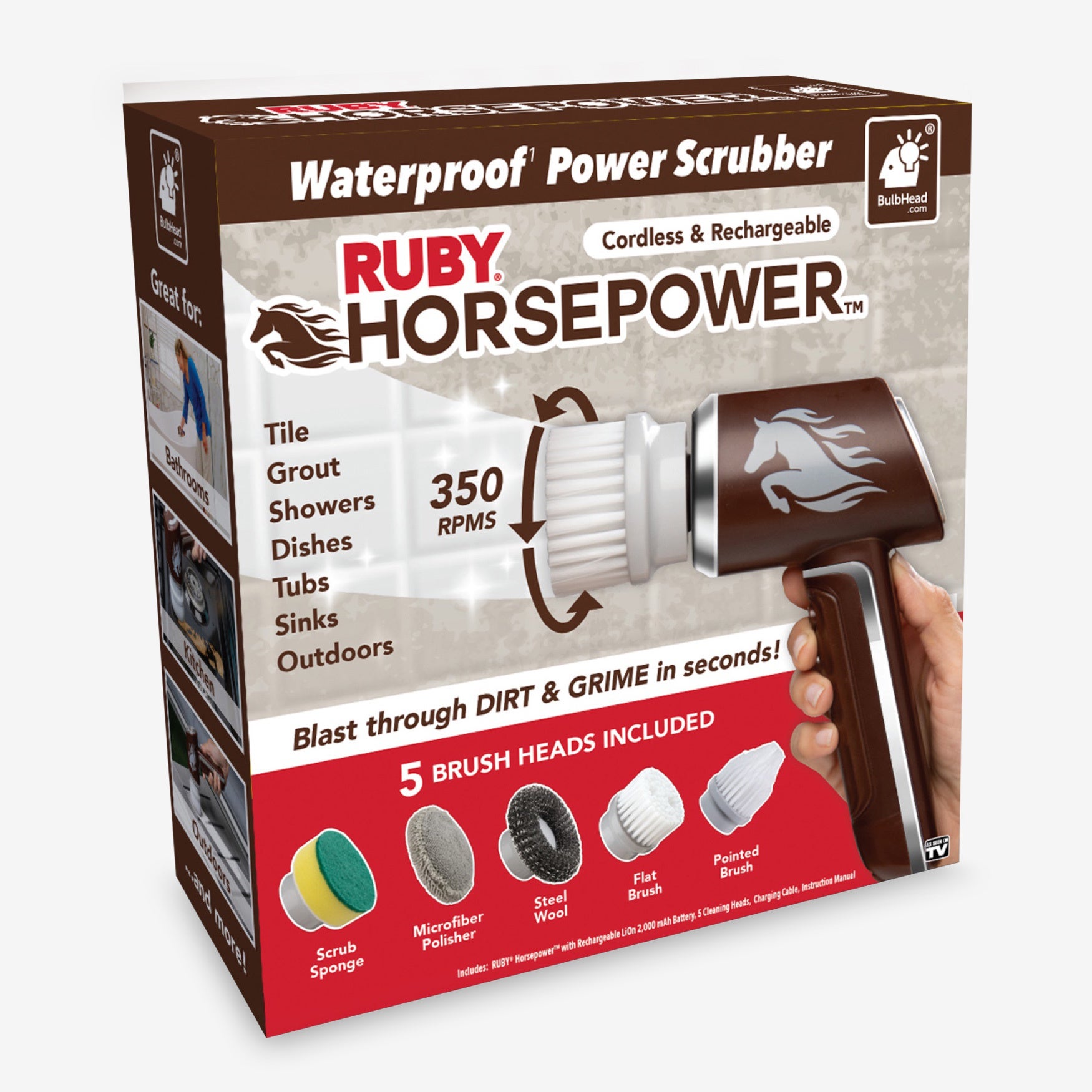 Ruby&reg; Horsepower&trade; Waterproof Rechargeable Power Scrubber image number 4