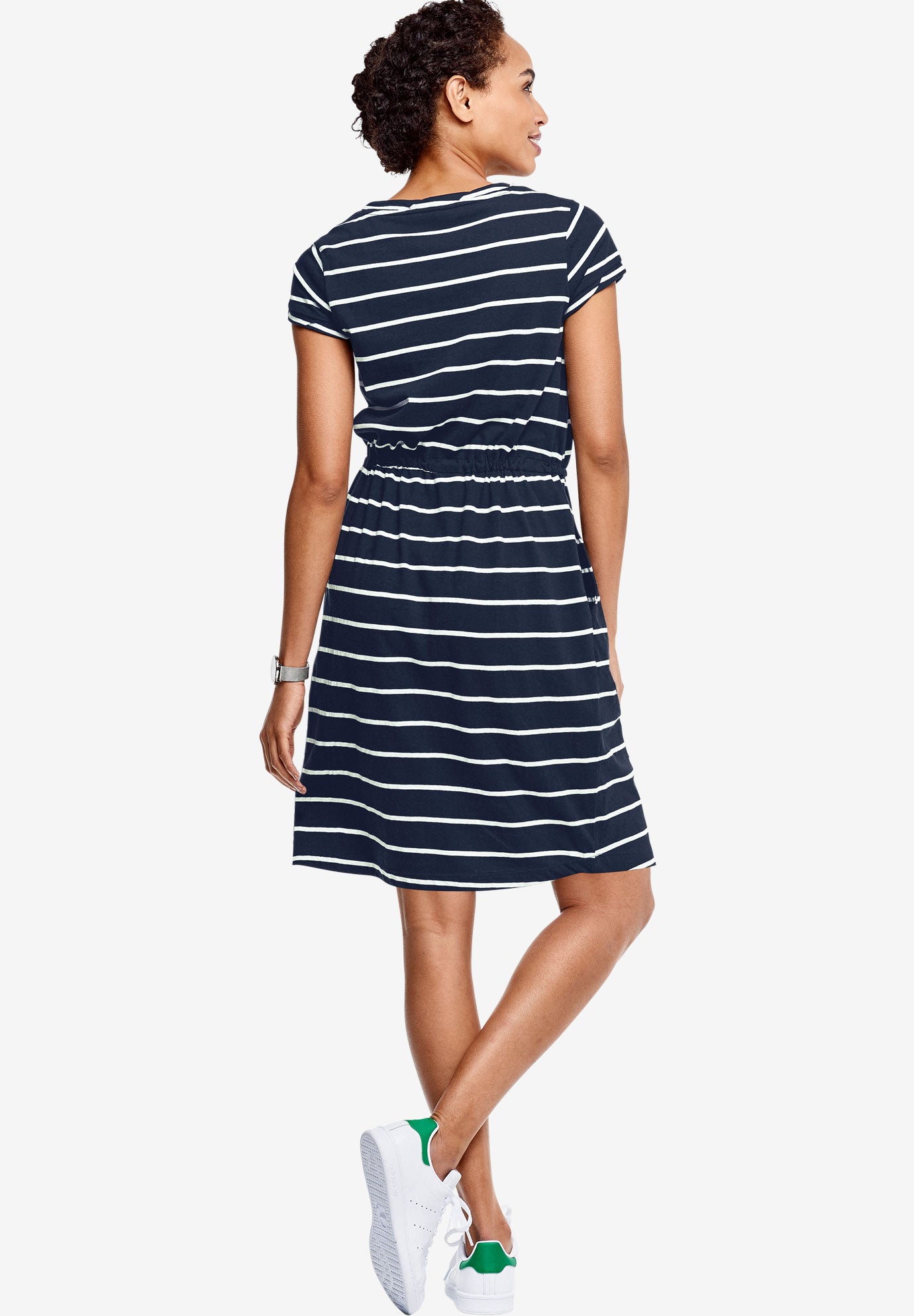 Cotton Jersey Knit Cinched-Waist Drawstring Midi Dress image number 2