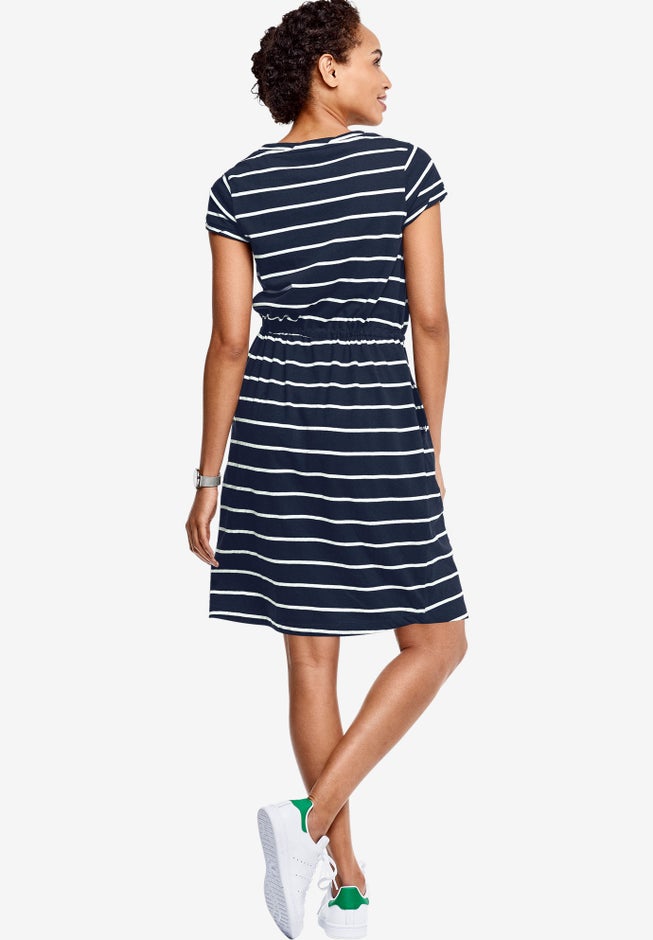 Cotton Jersey Knit Cinched-Waist Drawstring Midi Dress image number 2