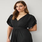 Stretch Knit Fit And Flare Elbow-Length Sleeve Tie-Back Maxi Dress image number 2