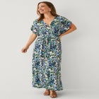Stretch Knit Fit And Flare Elbow-Length Sleeve Tie-Back Maxi Dress image number 3