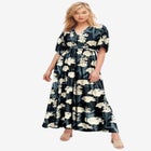 Stretch Knit V-neck Short Sleeve Tie Back Maxi Dress image number null