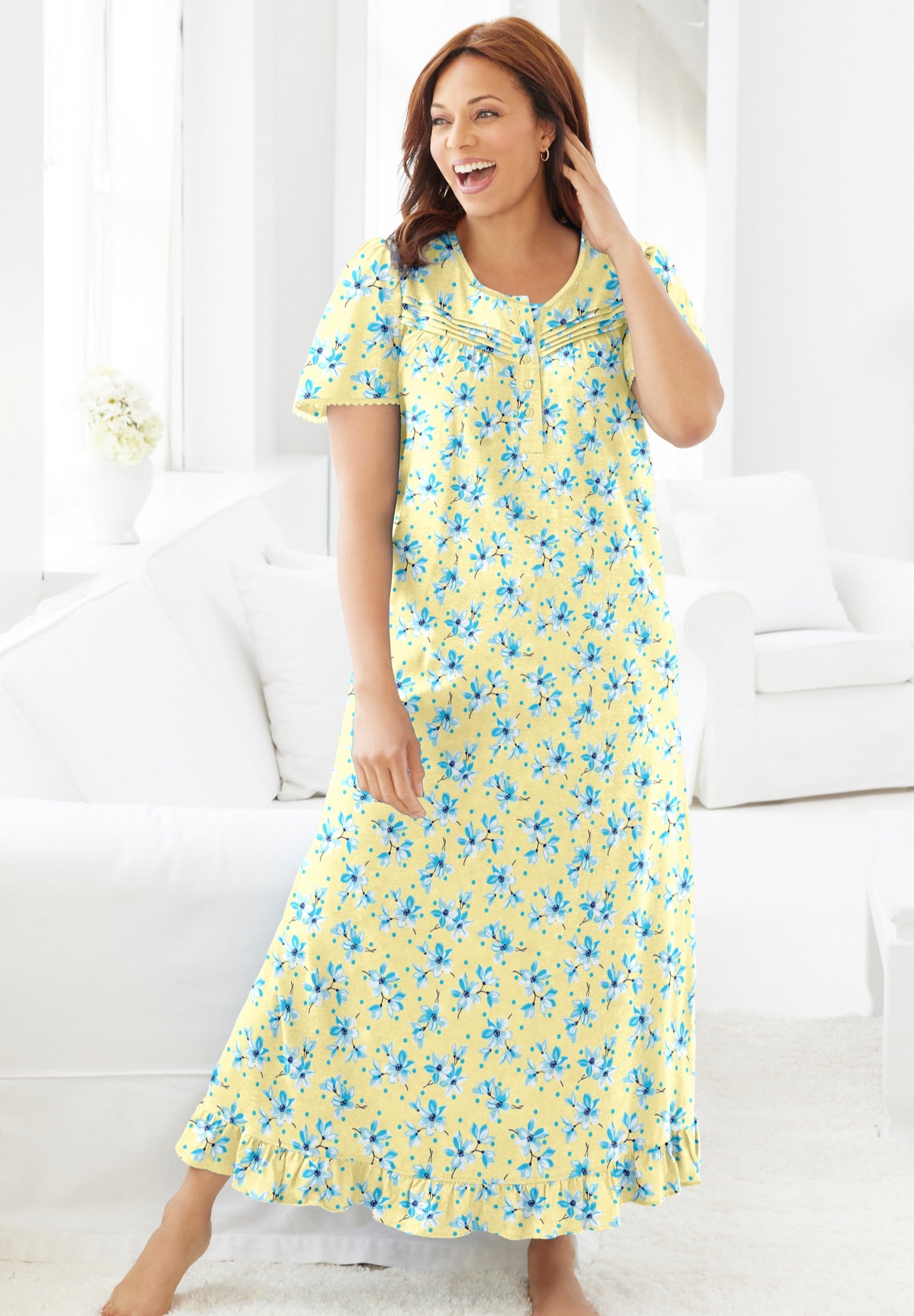 Long Floral Print Cotton Gown image number 5