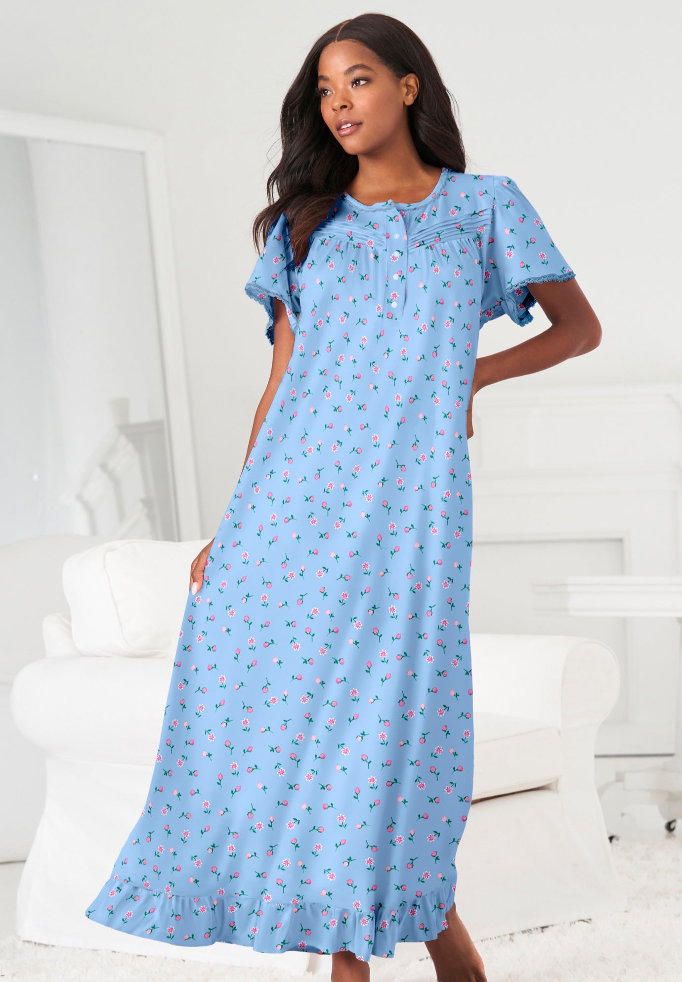 Long Floral Print Cotton Gown image number 6