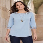 Stretch Cotton Lattice Boatneck Tunic image number 0