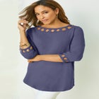 Stretch Cotton Lattice Boatneck Tunic image number null