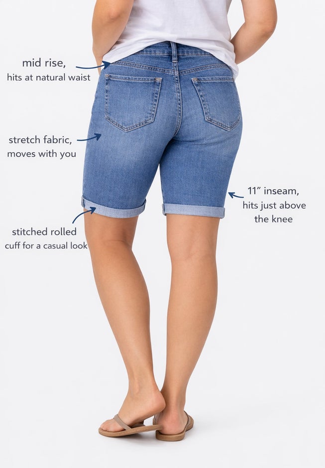Mid-Rise Stretch Denim Bermuda Shorts image number 2