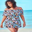 Off-The-Shoulder Flounce Swim Dress  image number null