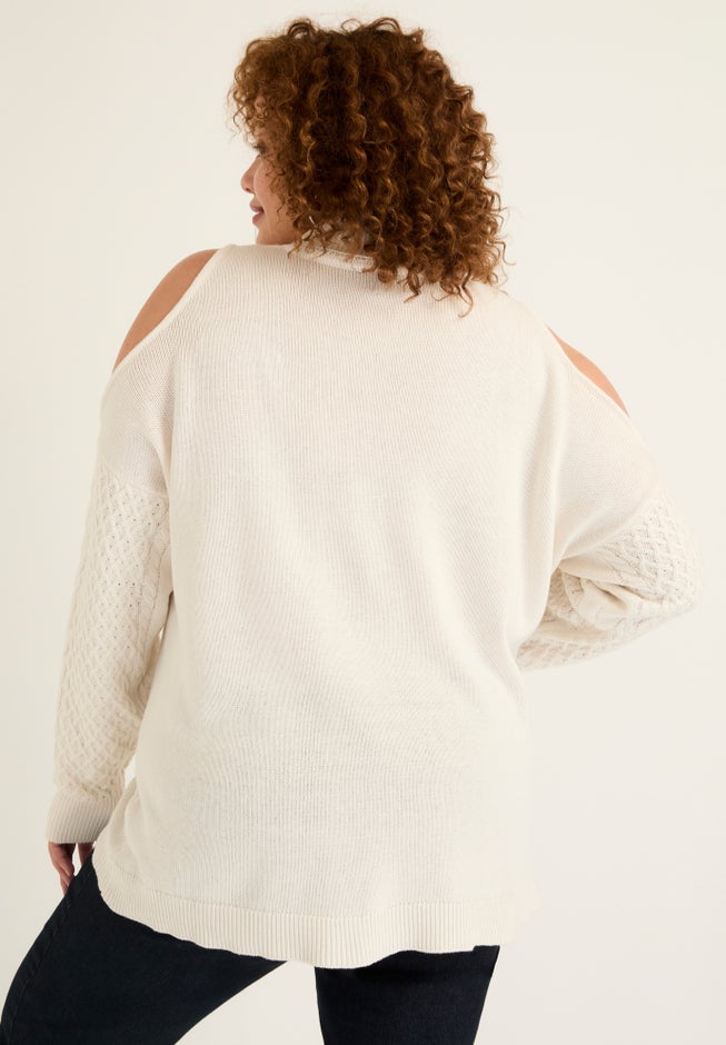 Cold-Shoulder Cable-Knit Turtleneck image number 1