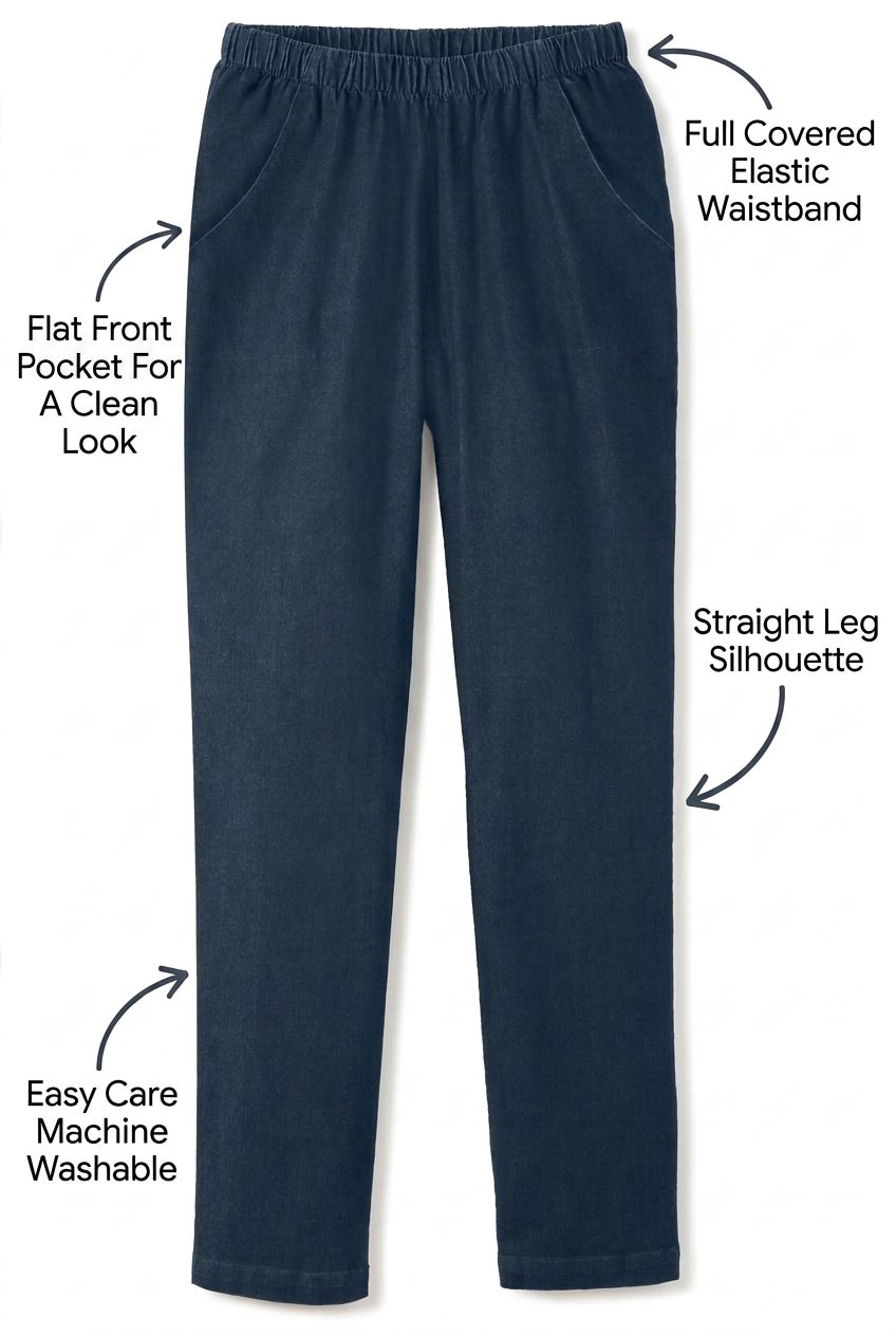 Fineline Pull-On Elastic Waist Straight-Leg Stretch Denim Jeans image number 2