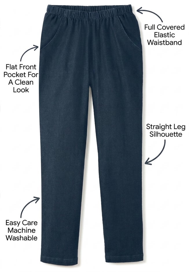 Fineline Pull-On Elastic Waist Straight-Leg Stretch Denim Jeans image number 2