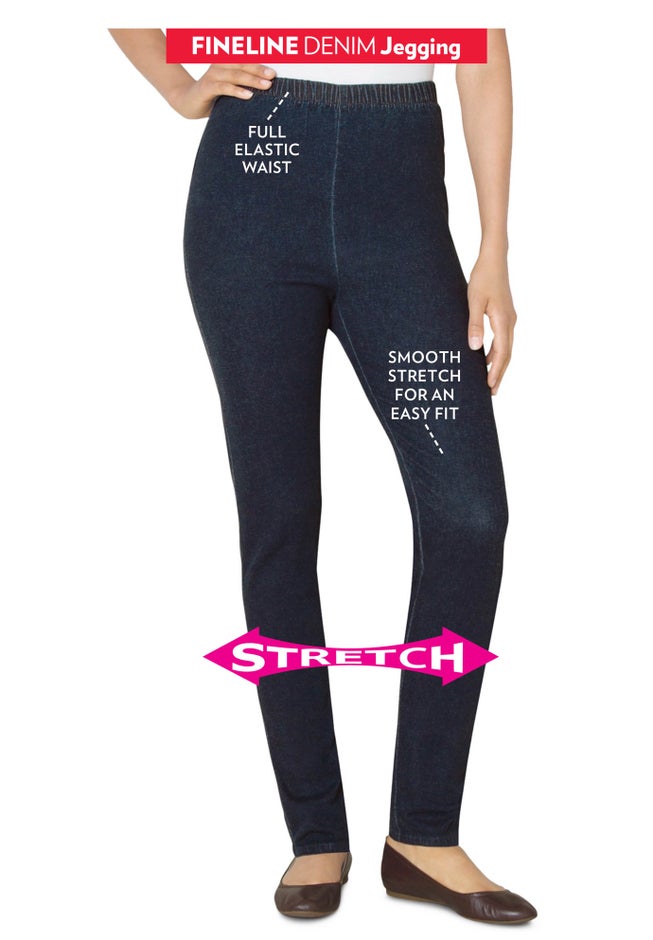 Pull-On Elastic-Waist Stretch Fineline Denim Jeans image number 3