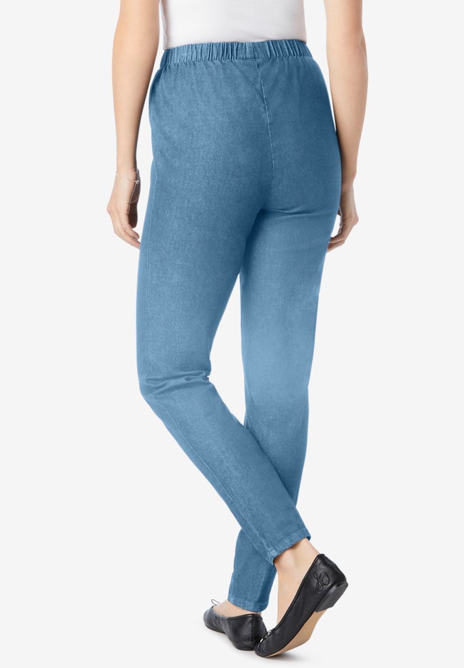 Pull-On Elastic-Waist Stretch Fineline Denim Jeans image number 1