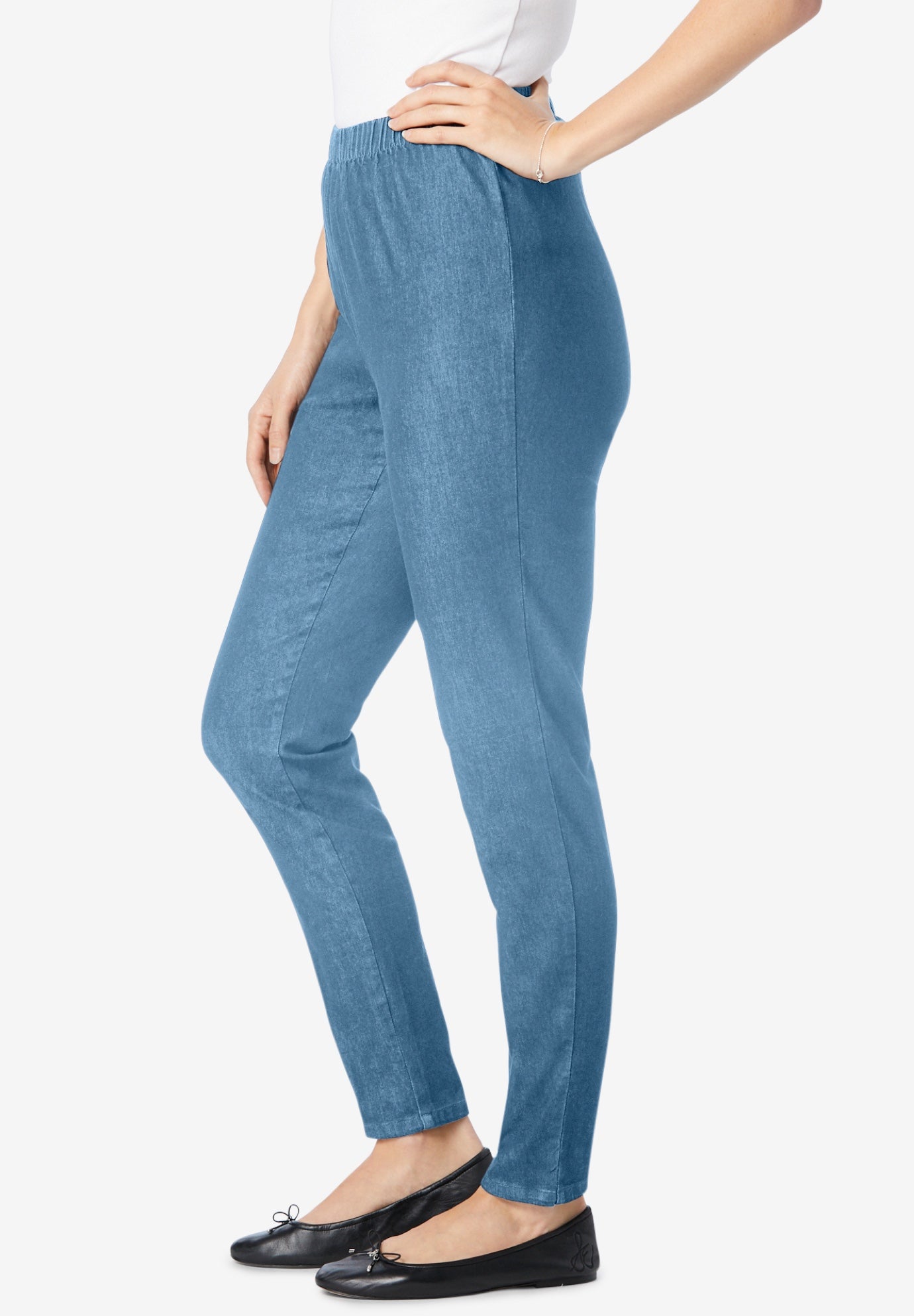 Pull-On Elastic-Waist Stretch Fineline Denim Jeans image number 2
