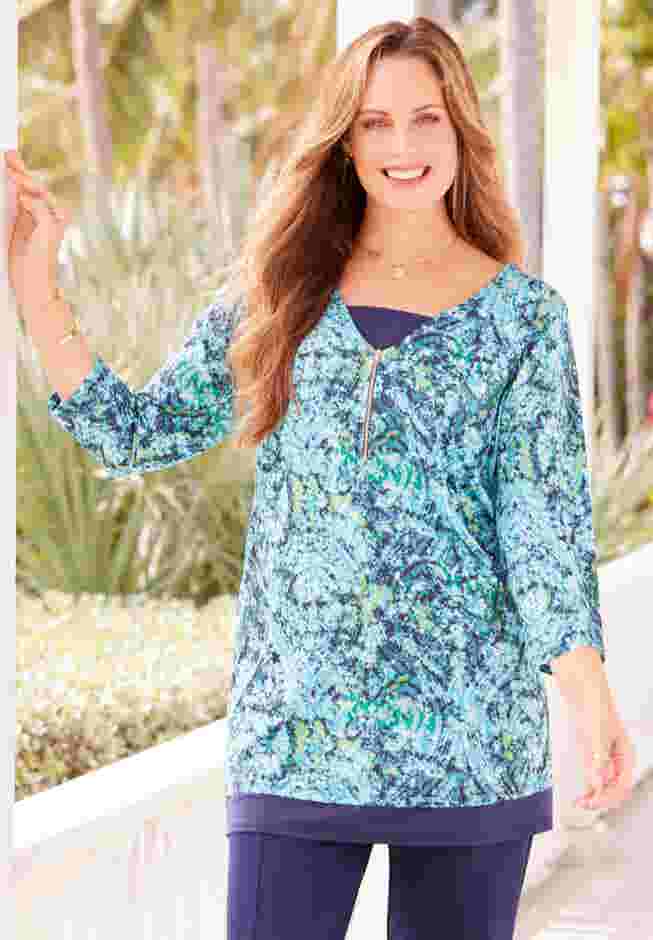 Half-Zip V-Neck Tunic Duet image number 0